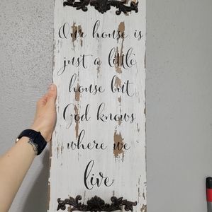 Rustic wood white wall decor sign with embellishments